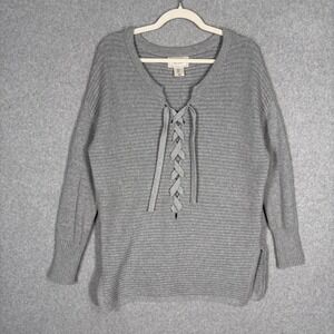 Ruby Moon Lace Up Ribbed Sweater‎ Small Tunic Lounge Cozy Beachy Comfy Oversized